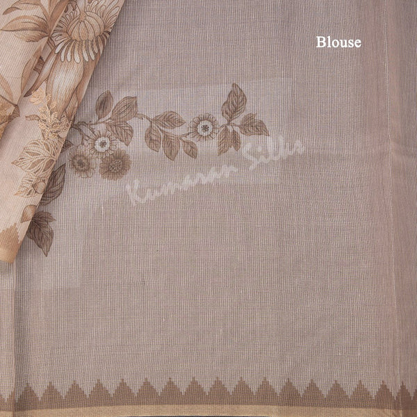 Kota Light Brown Printed With Thread Embroidered Saree