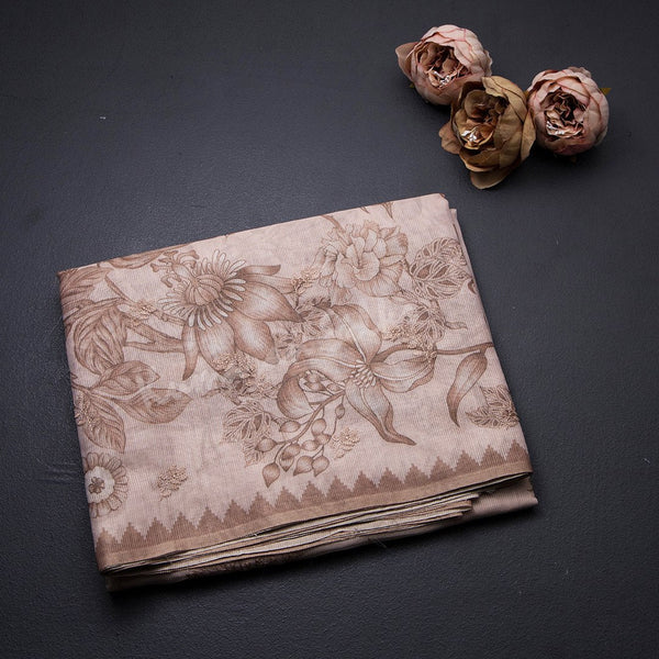 Kota Light Brown Printed With Thread Embroidered Saree