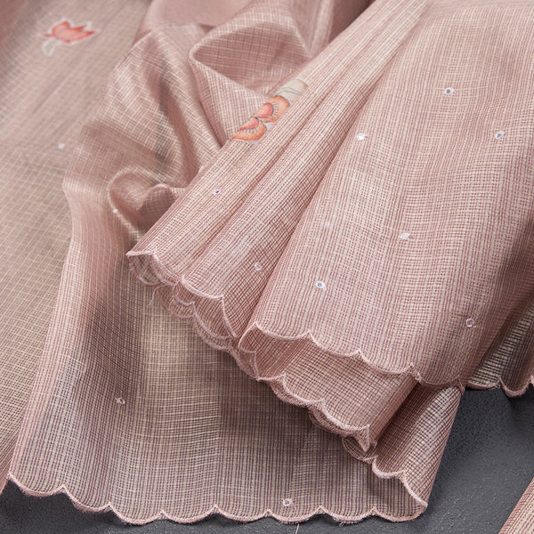 Kota Pink Printed With Mirror Work Saree