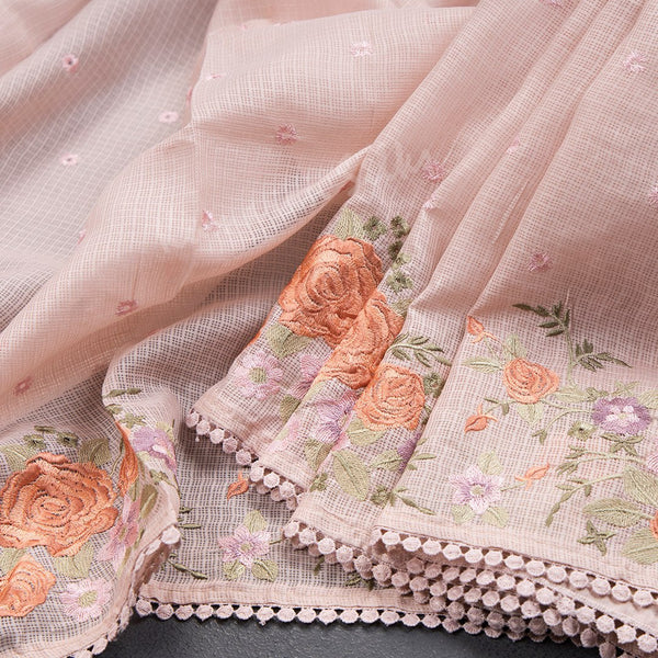 Kota Light Pink Thread Embroidered Saree