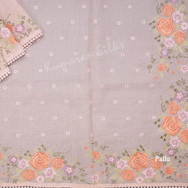 Kota Light Pink Thread Embroidered Saree