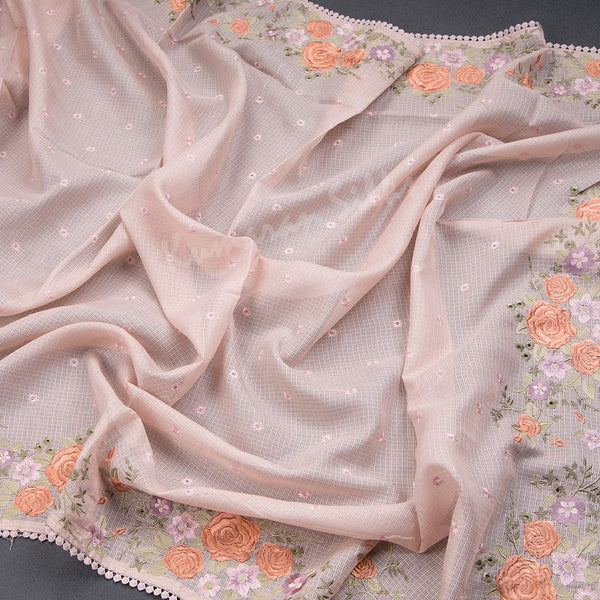 Kota Light Pink Thread Embroidered Saree