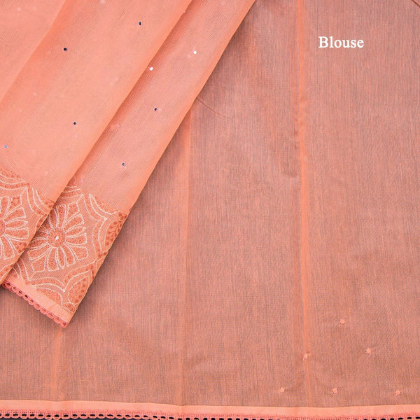 Kota Peach Thread Embroidered With Mirror Work Saree