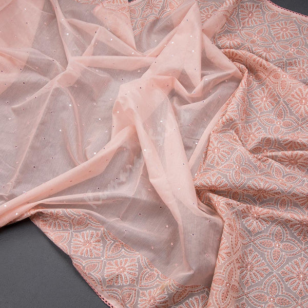 Kota Peach Thread Embroidered With Mirror Work Saree