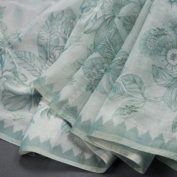 Kota Green Printed With Thread Embroidered Saree