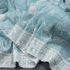 Organza Light Blue Thread Embroidered Saree