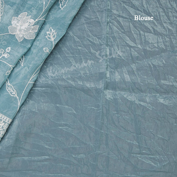 Organza Light Blue Thread Embroidered Saree