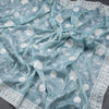 Organza Light Blue Thread Embroidered Saree