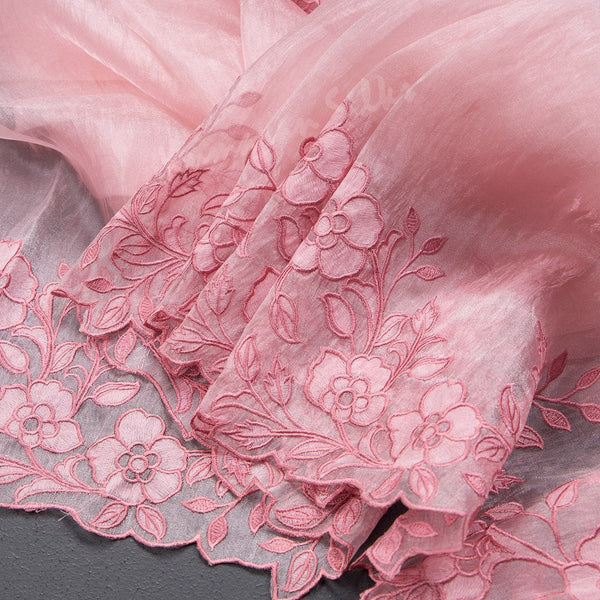 Organza Rose Pink Thread Embroidered Saree