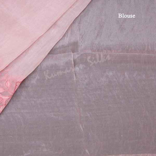 Organza Rose Pink Thread Embroidered Saree
