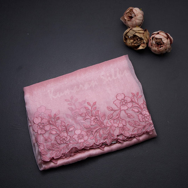 Organza Rose Pink Thread Embroidered Saree