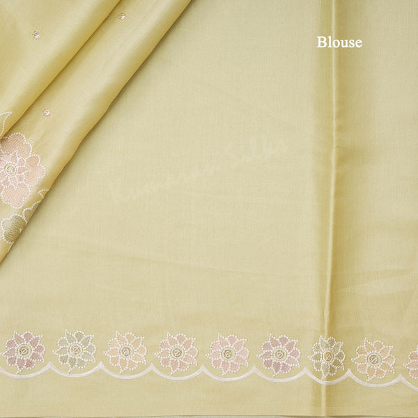 Organza Pista Green Thread Embroidered Saree 03