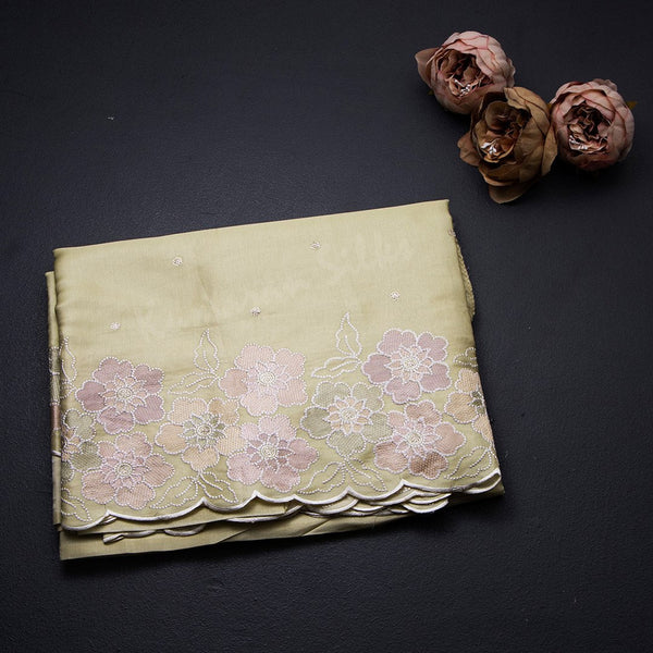 Organza Pista Green Thread Embroidered Saree 03