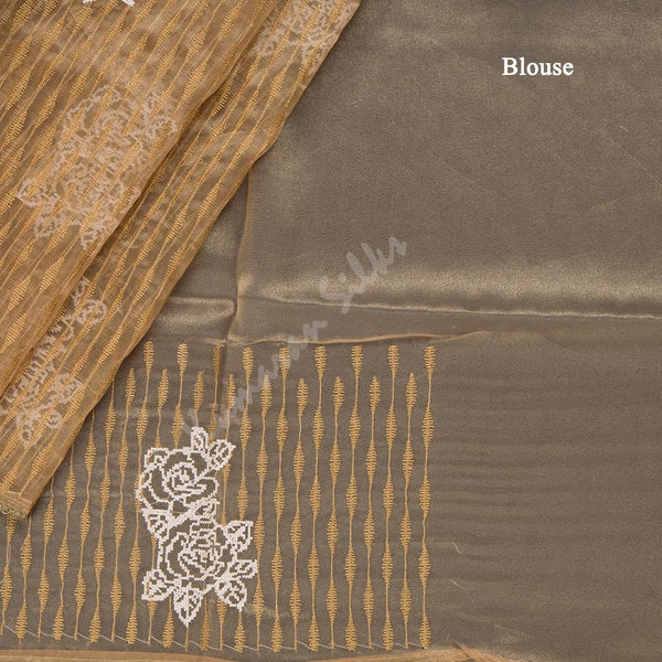 Organza Coffee Brown Thread Embroidered Saree