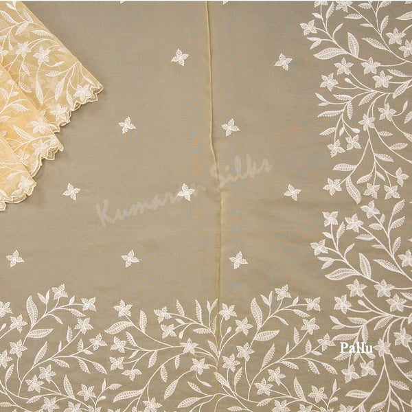 Organza Sandal Thread Embroidered Saree 02
