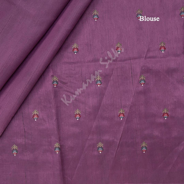 Semi Raw Silk Dark Purple Thread Embroidered Saree