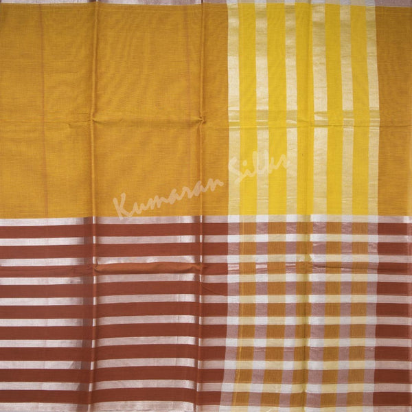 Gadwal Cotton Mustard Plain Saree