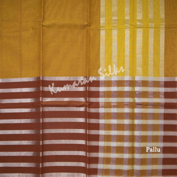 Gadwal Cotton Mustard Plain Saree