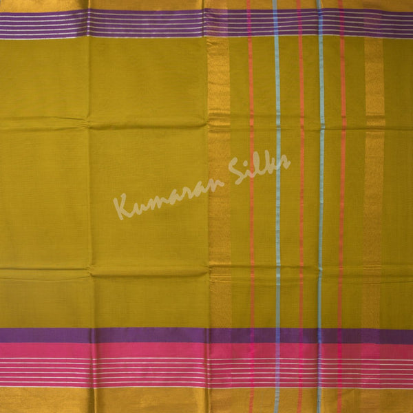 Gadwal Cotton Lime Green Plain Saree