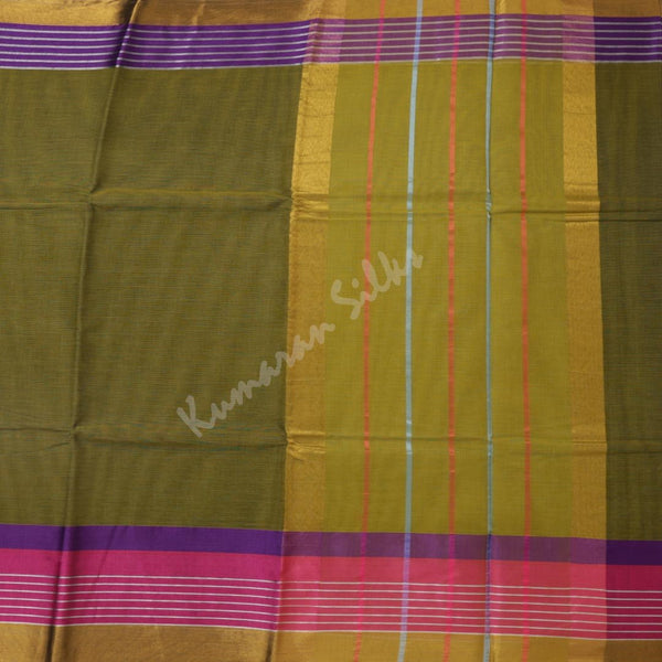 Gadwal Cotton Olive Green Plain Saree