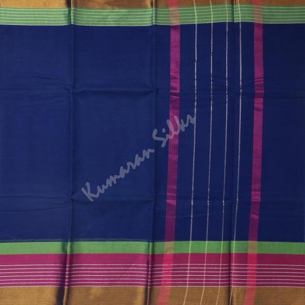 Gadwal Cotton Dark Blue Plain Saree