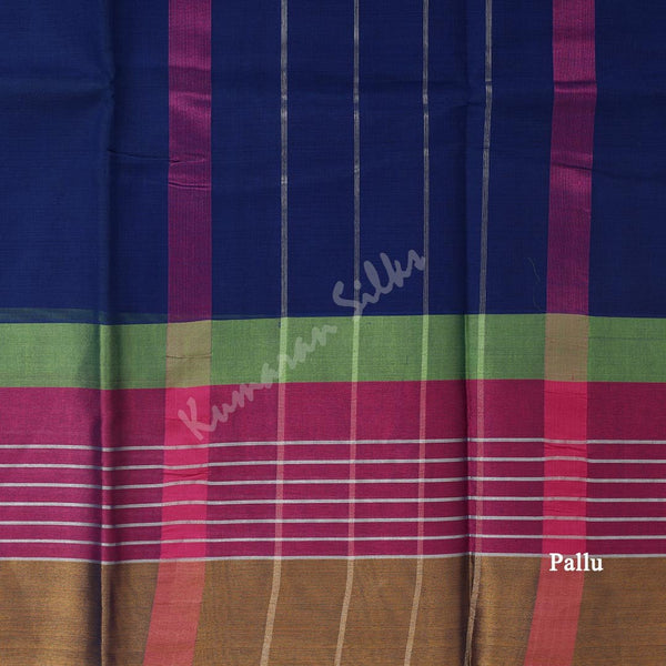 Gadwal Cotton Dark Blue Plain Saree