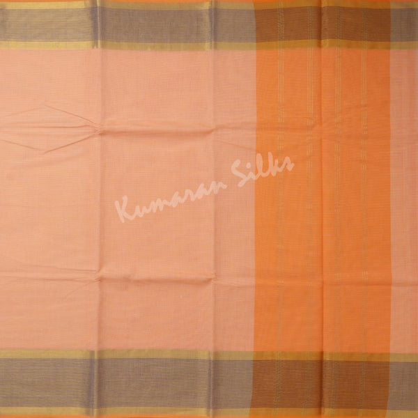 Gadwal Cotton Light Orange Striped Saree 02