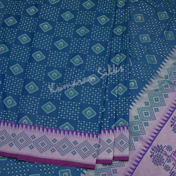 Semi Banaras Peacock Blue Zari Worked Saree