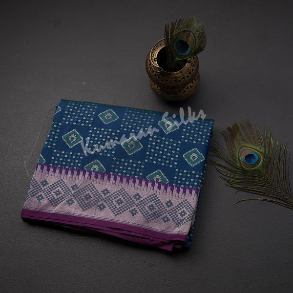 Semi Banaras Peacock Blue Zari Worked Saree