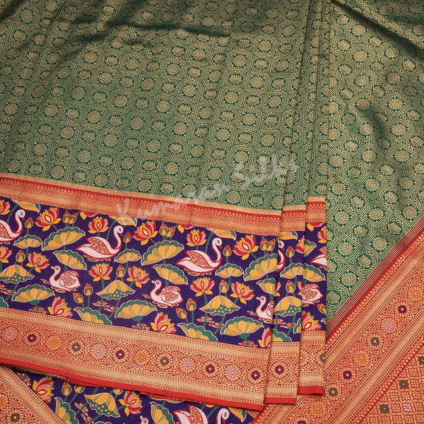 Semi Banaras Dark Green Zari Worked Saree