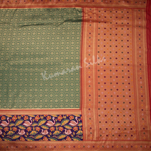 Semi Banaras Dark Green Zari Worked Saree