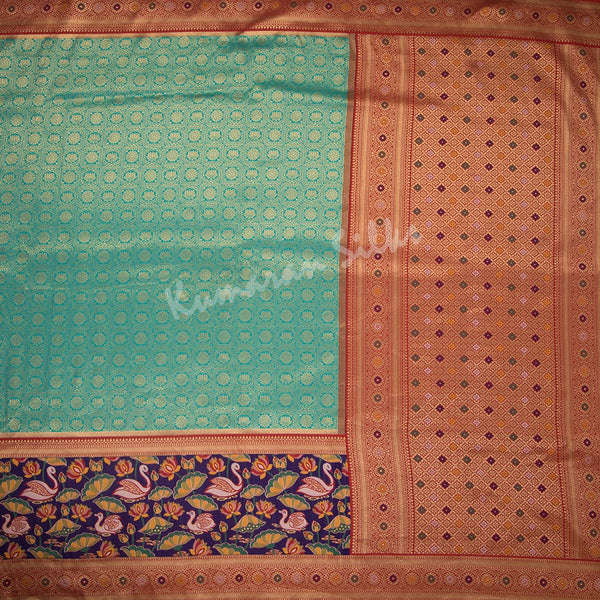 Semi Banaras Peacock Green Zari Worked Saree 02