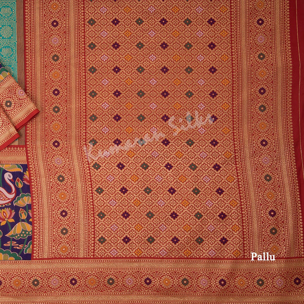 Semi Banaras Peacock Green Zari Worked Saree 02