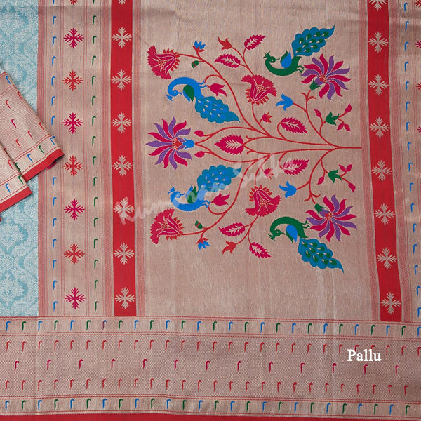 Semi Banaras Light Blue Zari Worked Saree