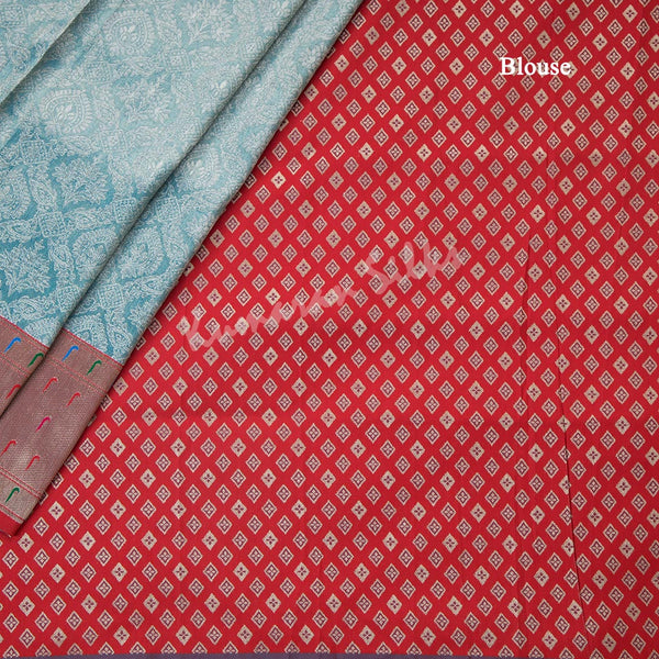 Semi Banaras Light Blue Zari Worked Saree