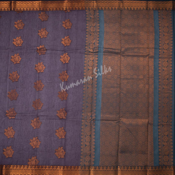 Silk Cotton Dark Brown Zari Worked Saree 02