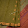 Silk Cotton Mehandi Green Zari Worked Saree