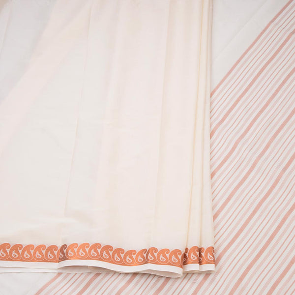 Semi Mysore Silk Cream Plain Saree
