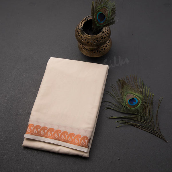 Semi Mysore Silk Cream Plain Saree