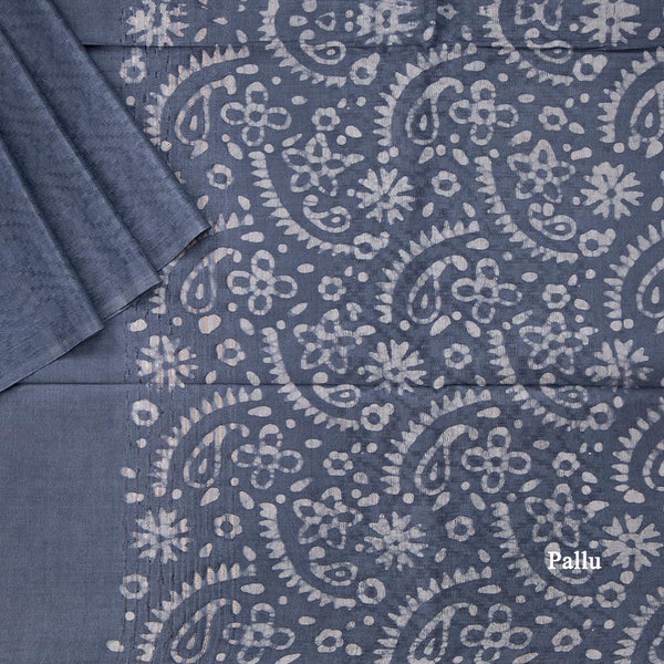 Semi Linen Grey Printed Saree 02