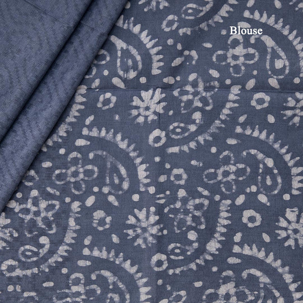 Semi Linen Grey Printed Saree 02