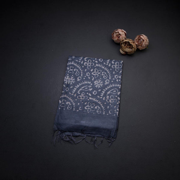 Semi Linen Grey Printed Saree 02