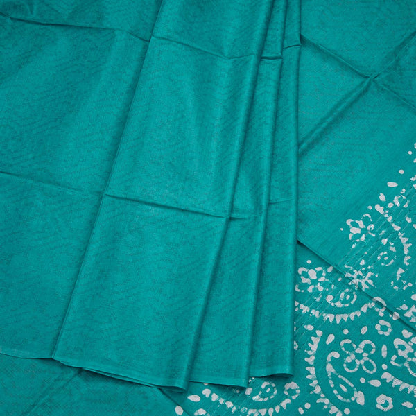 Semi Linen Peacock Green Printed Saree