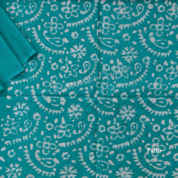 Semi Linen Peacock Green Printed Saree