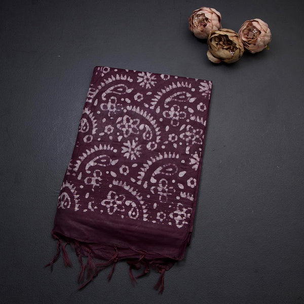 Semi Linen Wine Printed Saree