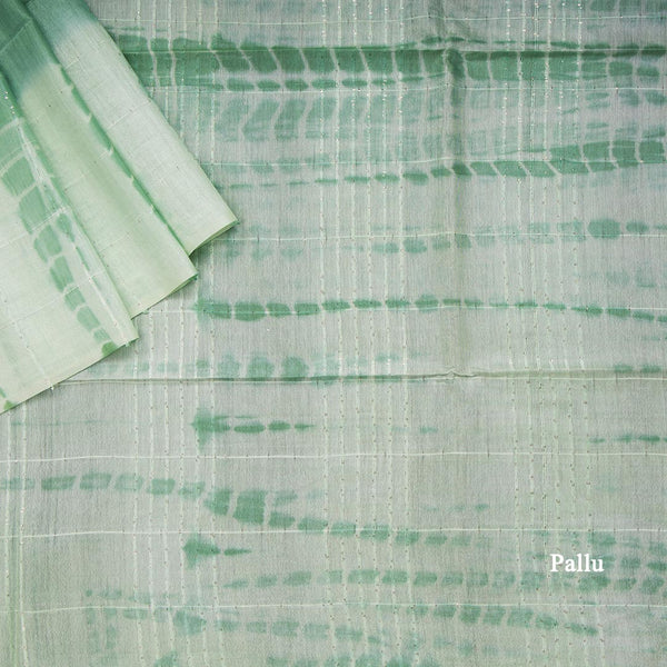 Semi Linen Light Green Checked Saree