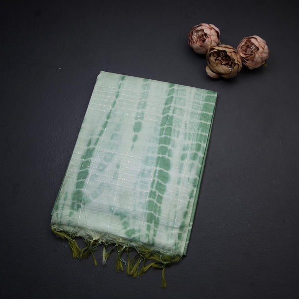 Semi Linen Light Green Checked Saree