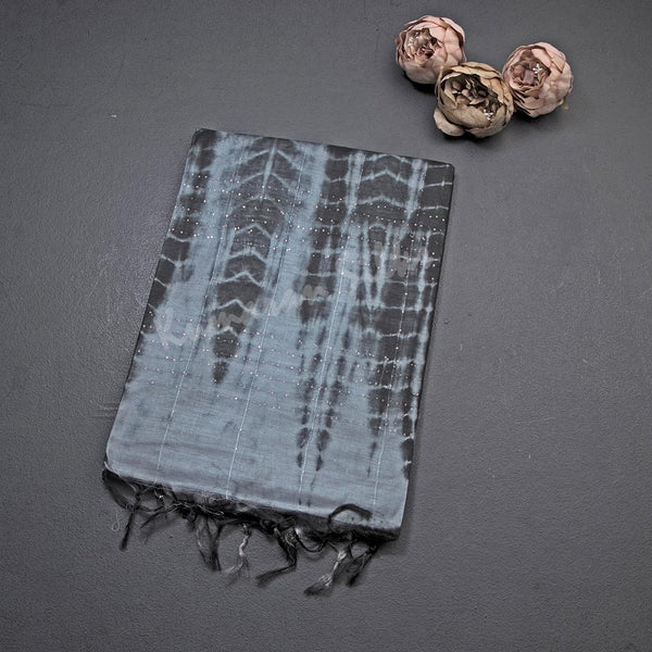 Semi Linen Black Checked Saree