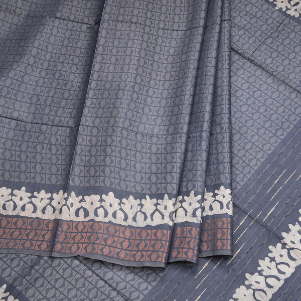 Semi Linen Grey Printed Saree 03