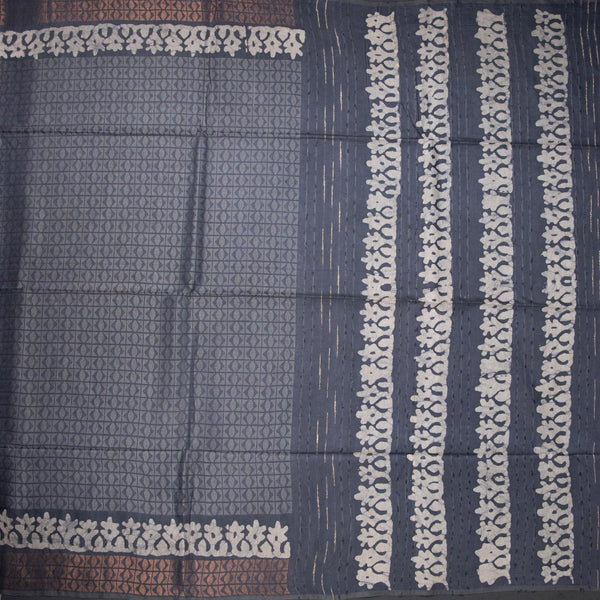 Semi Linen Grey Printed Saree 03